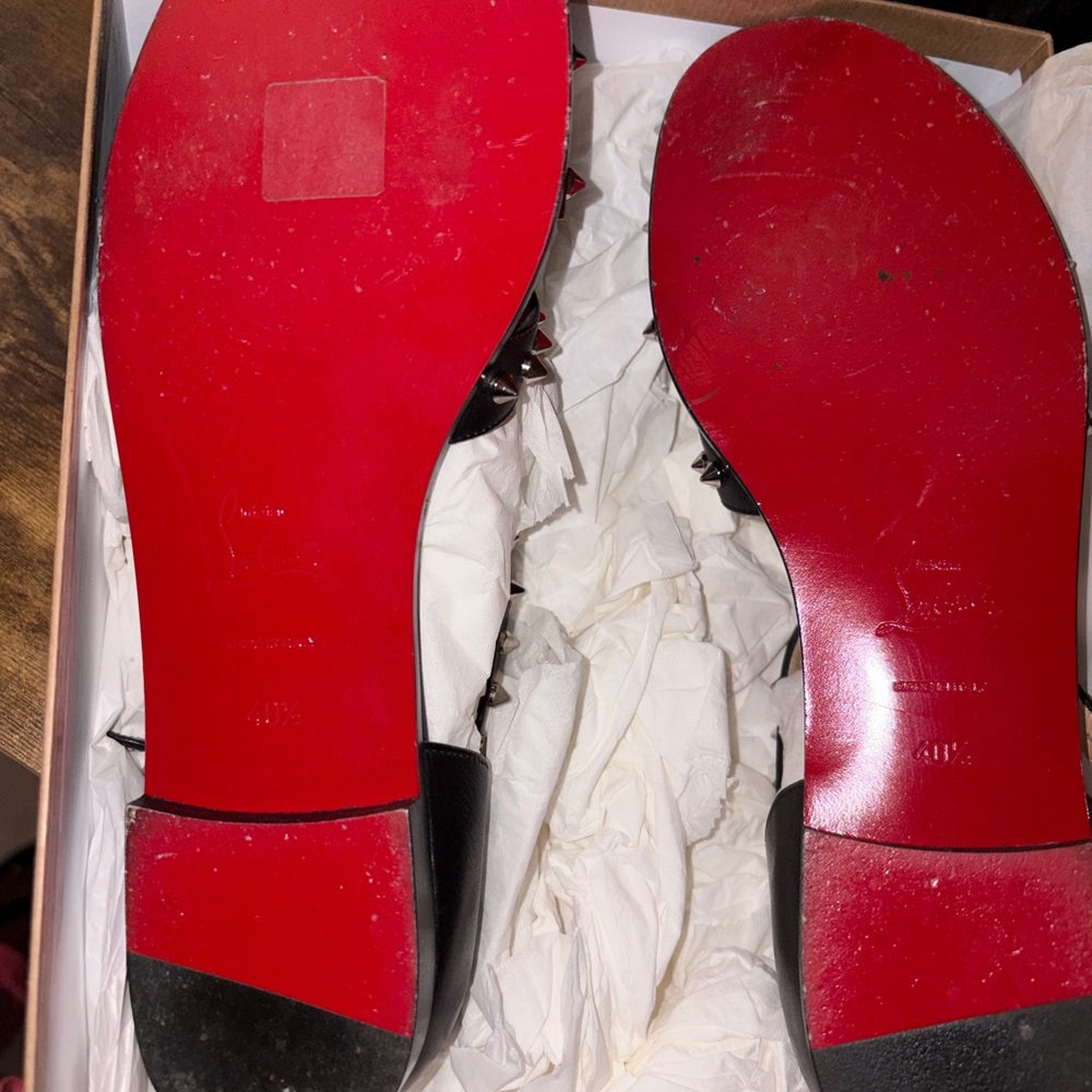 Christian Louboutin Black Studded Flat Sandals - Picture 3 of 3